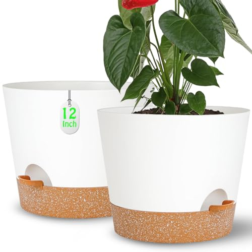 SUN-E Macetas Grandes Macetas autorriego Macetas para Todas Las Plantas de Interior con Orificio de Drenaje y depósito Maceta de plástico Blanca para suculentas Idea Regalo