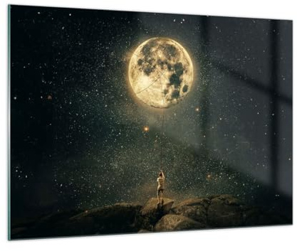 ARTTOR Vidrios decorativos 100x70cm Cuadro Sobre Vidrio Moderno Luna Estrellas Imaginación Grande Cocina Cuadros Pared Impresiones Decoracion Salon Impresión en Cristal Wall Art Prints GAA100x70-5249