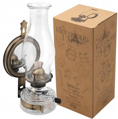 HUW Ölglas-Öllampe mit verstellbarer Flamme, Petroleumlampe, Retro, Rustikaler, Loft, Vintage-Dekoration, Garten, Terrasse, Innenarchitektur,Buddhistischer, Lampion-Laterne (LAN331, 31cm x 7,3)