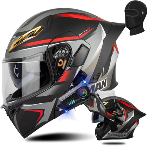 ZHTBATE Casco Integrato Apribile con Interfono Casco Moto Modulare Omologati ECE Bluetooth Caschi Modulari per Uomo Donna con Doppia Visiera Casco Integrale Casco Crash 55-64CM