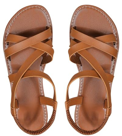 Sandalias Bohemias con Tiras para Mujer - Cómodas y Planas Romanas de Verano para Exteriores y Playa