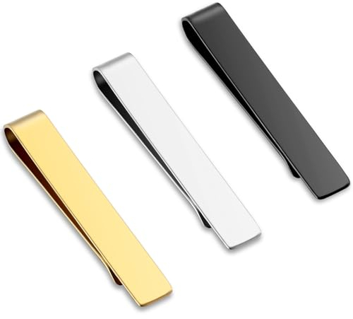 Andibro Herren Krawattennadel,3Stück Skinny Krawattenklammer Krawattennadeln aus Edelstahl Klassischer Business-Stil für Valentinstag Weihnachten Hochzeit Alltag Vatertagsgeschenke Gold Silber Schwarz