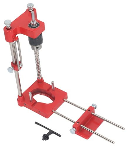 Segrehy Portable Drill Guide for Woodworking Aluminum Alloy Drill Press with Chuck for Cabinet Hardware and Woodworking Punch Locator
