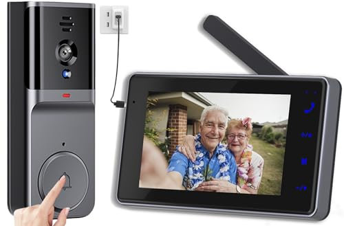 Sonnette Sans Fil avec Camera avec écran IPS de 4.3 1080P Visiophone Sans Fil avec Détection Humaine PIR Pas de WiFi Requis Interphone Audio Bidirectionnel la Fonction de Vision Nocturne étanche IPX65