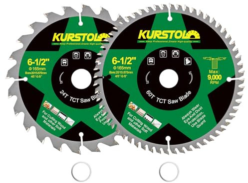 KURSTOL Hoja de Sierra Circular - 165 x 20mm 24&48T TCT Discos Corte para Madera, Plástico, Contrachapado, Tableros de Partículas, Tableros Multicapa (2 piezas)