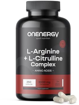 OnEnergy L-Arginin + L-Citrullin Komplex 3000 mg – 250 Kapseln – Hoher Aminosäurengehalt – Energieboost – Beschleunigte Regeneration – Für vor und nach dem Training