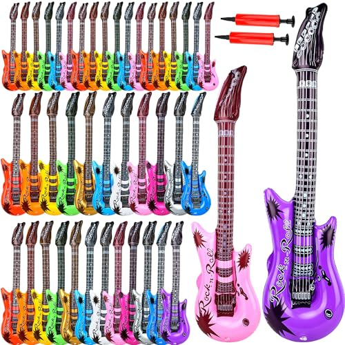 Octaday 42 guitarras inflables incluyen 18 guitarras inflables de estrella de rock de 21.7 pulgadas y 24 guitarras inflables de 37.4 pulgadas con 2 bombas de aire rojas para fiestas de los años 80 y