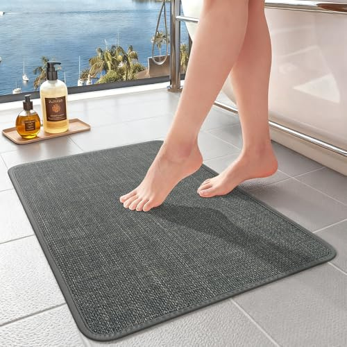 SOLIC Tappeto Bagno Assorbente,Tappetino Bagno in Lino,Antiscivolo Tappetini da Bagno con Fondo in Gomma,Tappetino da Doccia per Cucina,Baignoire (Grigio Scuro, 60x90cm)