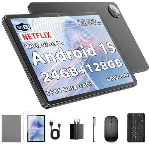 Tableta Android de 15, 10 Pulgadas, 24 GB de RAM + 128 GB de ROM (Hasta 1 TB), Procesador Octa-Core, Pantalla IPS HD 1280x800, Cámaras De 5 MP + 8 MP, 6000 mAh, Teclado, Ratón, Widevine L1, Gemini AI