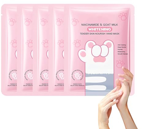 5PC Maschera per Mani Guanti Idratanti, Hand Mask, Maschera Mani Illuminante e Ammorbidente, Nutre in Profondità la Pelle, Previene la Secchezza Cutanea, Illumina il Tono Della Pelle