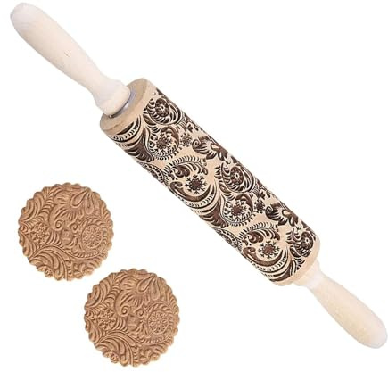 SSyang kavel kavel kavel träkavel mönster prägling trä julpräglad, 3D trä kavel med julmotiv mönster blommor, för gör-det-själv, jul, kakor efter, kök, 35 x 4,5 cm