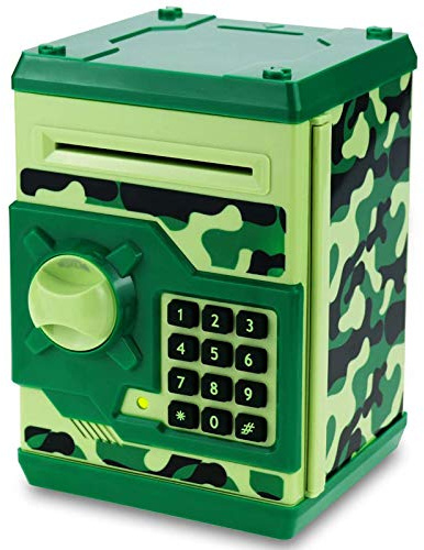 Qwifyu Piggy Bank for Boys Girls, 4 5 6 7 8 9 10 Year Old Girl Boy Birthday Gift Ideas, Electronic Password Money Saving Box ATM, Great Gift Safe Bank Toys for Kids (Camouflage Green)