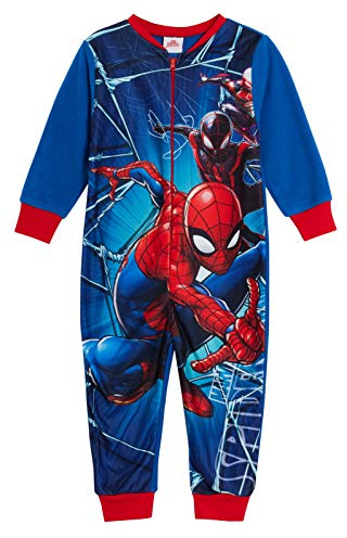 Marvel Official Spider-Man Fleece Onesie, Boys or Girls Sleepsuit, All in One Pyjamas, Blue, Age 18 Months-10 Years