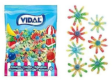 Vidal Golosinas. Pulpos Pica. Chuche con forma de pulpo cubierta de pica y sabores surtidos. Sin Gluten. Sin Grasa. Bolsa 1 kg