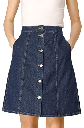 Allegra K Women's Denim Skirts 2026 Summer Casual A-Line Short Button Down Jean Skirt Medium Navy Blue