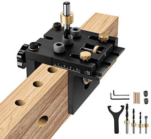 Pocket Hole Jig Kit Tool System, 3 in 1 Woodworking Doweling Jig Kit with Positioning Clip Adjustable Drilling Guide Puncher Locator Carpentry Tools