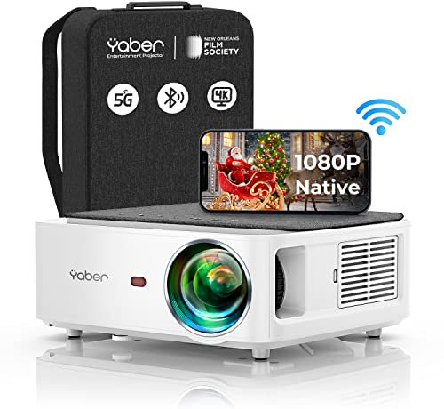 Vidéoprojecteur WiFi Bluetooth Full HD 1080P, YABER U6 Projecteur WiFi Portable Soutiens 4K, Correction Trapézoïdale à 4 Points, Zoom -50%, Rétroprojecteur Home Cinéma & Présentation PPT