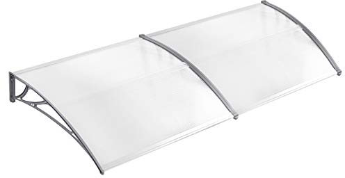 NAIZY 200 x 100 cm Toldo para Puerta Delantera Toldo para Puerta Exterior Toldo arqueado Marco de policarbonato y Aluminio para Garaje Balcón Ventana Hogar - Gris