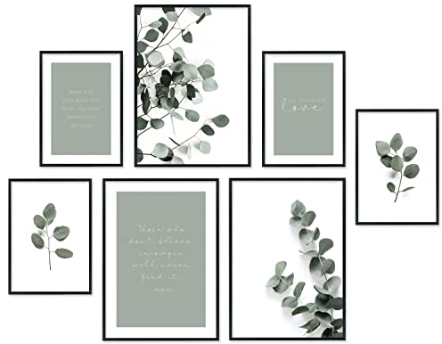 Hyggelig Home Premium Poster Set - 7 hochwertige Eukalyptus Natur Wandposter Pflanzen Bilder grün weiß - Set Leaves - ohne Rahmen