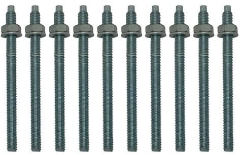 10 Ankerstangen - M8x110 mm galvanisch verzinkt inklusive Muttern und Scheiben Schwerlast-Anker Schwerlast-dübel Verbundanker (Verzinkter Stahl, M8 x 110)
