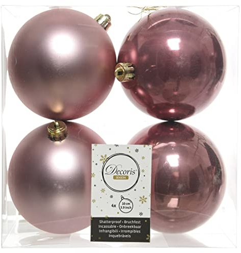 4er Set Kugelmix 10 cm PVC Weihnachtskugeln Baumschmuck bruchfester Christbaumschmuck (samtpink)
