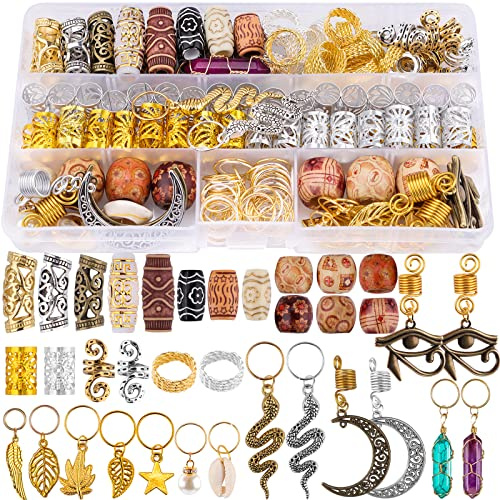 EBANKU Lot de 184 bijoux de cheveux pour dreadlocks, breloques assorties pour tresses, dreadlocks pour femmes et filles
