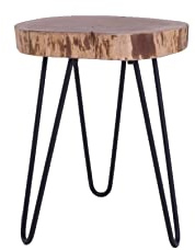 byLIVING Beistelltisch NASTI/runder Beistelltisch mit Baumkante/Massivholz Akazie Natur hell-braun/Gestell Metall schwarz pulverbeschichtet/D 38, H 40 cm