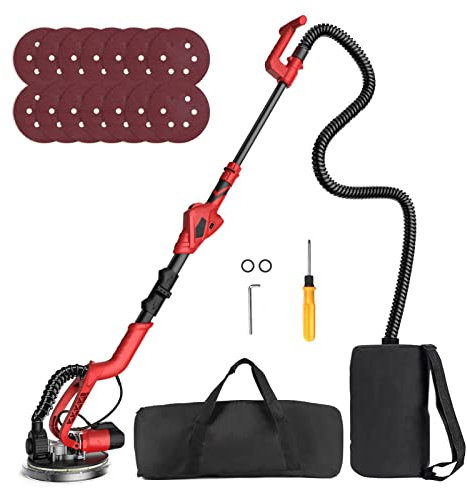 Trockenbauschleifer 750W Deckenschleifmaschine 1000-1850 RPM mit 6 Variable Geschwindigkeit, 14 Stücken Schleifpapier, Automatischem Staubsammelsystem, LED-Licht, Faltbarer Griff, Tasche