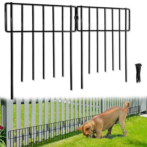 Thrivinest 10 Pack Animal Barrier Fence, No Dig Decorative Fence, 17in(H) x10ft(L) Rustproof Metal Small Garden Fence Border for Dogs Rabbits, Bottom Blocker for Outdoor Yard Patio