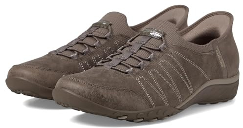 Skechers Mujer Breathe-Easy Home-Body Slip-In ENTRENADOR, Dark Taupe Microleather/ Knit, 38.5 EU