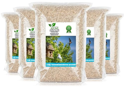5 x 3 kg solrosfrön skalade ströfoder fågelfoder fåglar vilda fåglar solrosor i Doypack (15 kg)