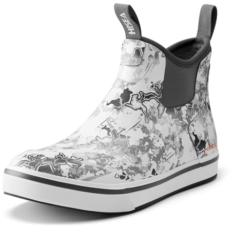HISEA Men's Deck Rain Boots Saltwater Fishing Booties Waterproof Ankle Rain Boots with High Traction, Grey Camo Size 10