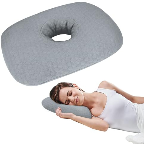 RoamReady Piercing kudde, perforerade öronkuddar med hål, öronpiercing kudde örhänge skydd inflammation tryck sår smärtlindring sovkuddar för CNH sidosovare (ljusgrå)