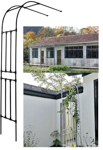 Pergola en métal demi-côté pour plantes grimpantes, treillage en acier, support avec finition noire, idéale pour les roses et les vignes, 300 x 240 x 120 cm