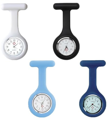 4 Pcs Nurse Watch, Silicone Fob Watches For Nurses With Brooch, Women'S Pocket & Fob Watches, Pocket Clock With Pin For Health Care Nurses Doctors Paramedic Staff Medical Brooch Digital Fob Watches