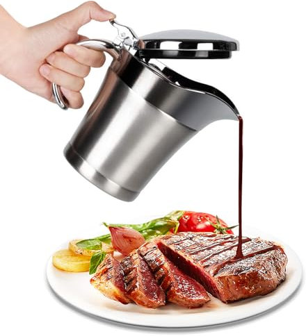 Salsiera in acciaio inox a doppio isolamento, brocca per salse con coperchio incernierato, dispenser multiuso, ideale per sugo o panna per il Ringraziamento, Halloween, Natale, lavabile in