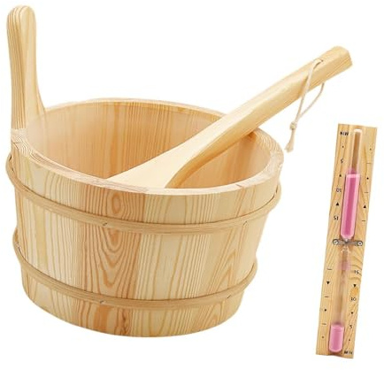 Dualoai Secchio per Sauna con Mestolo, Accessori per Il Bagno, Secchio per Il Latte Da 4 Litri, Accessorio per Sauna Multiuso in Legno per Hotel, Casa, Adulti