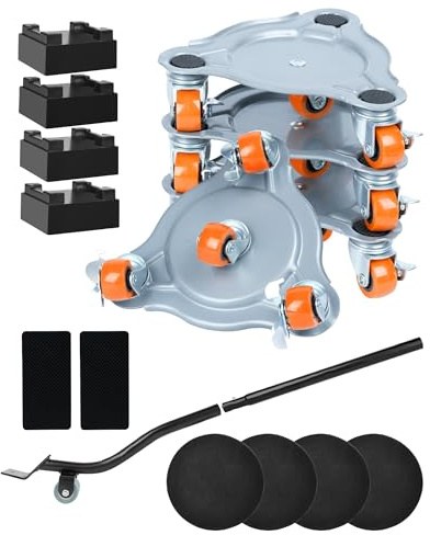 Kit Deplace Meuble 400 kg avec Lève-Meuble – roulettes Pivotantes à 360° avec Frein – Outil de Transport Mobilier Lourd, Réfrigérateur, Machine à Laver
