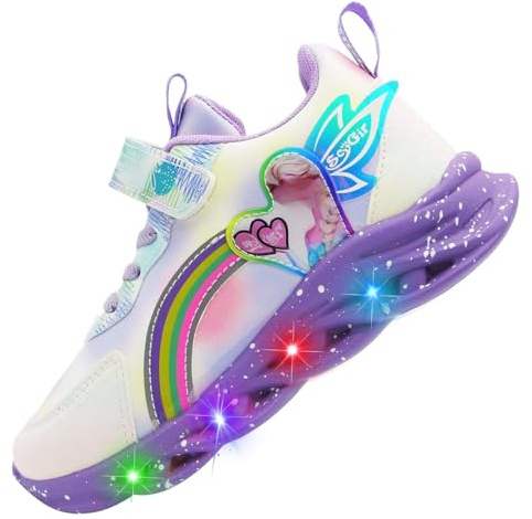 ZOUPREME Zapatillas Elsa Deportivas Luces para Niñas, Zapatos Princesa Luminosas para Niños, Girls Casual Sports Shoes Sneaker (B3-Purple-PU,31)