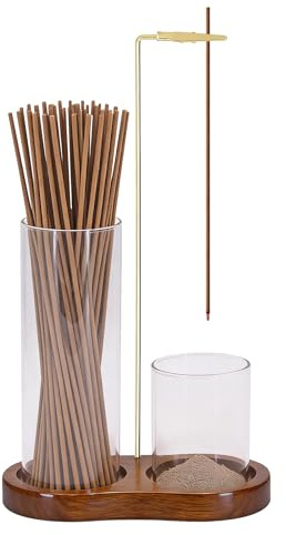 Soporte de incienso 2 en 1 para varillas con recogedor de cenizas de cristal, quemador de varillas de insence boca abajo, moderno soporte vertical para varillas de incienso para yoga, spa, meditación