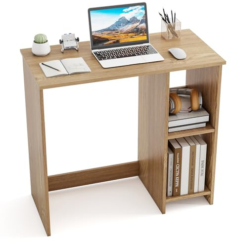 COSTWAY Kleiner Schreibtisch, Computertisch mit 2 Fächern, PC-Tisch, Bürotisch für kleine Räume, 80 x 40 x 74 cm, Natur