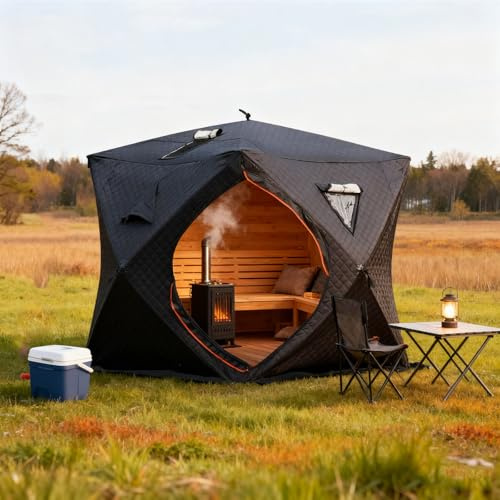 Bastutält utomhus för 3-4 personer, hem torr bastu, värmeisolerad och vindtät design, lätt att sätta upp, perfekt för trädgård, gym, camping och mer