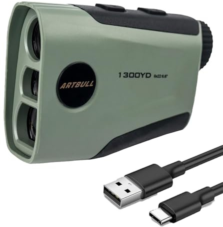 ARTBULL Golf & Hunting Rangefinder with Slope, 1300 Yards Laser Range Finder, 6X Magnification, Flag Lock Vibration, IPX4 Waterproof, USB-C Rechargeable