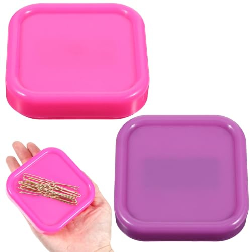 PEOVLVN 2 Pcs Bobby Pin Holder Magnetic Paper Clip Holder Square Magnetic Pin Cushion Hairpin Storage Box Hair Clip Collector for Desk Vanity Sewing Quilting DIY Projects (Rose, Purple)