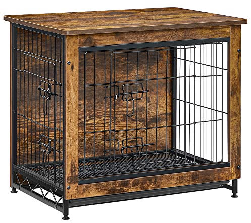 Feandrea Hundekäfig Möbel Beistelltisch Moderne Hundehütte für Hunde Indoor bis 13.6 kg Schwerlast Hundekäfig mit Mehrzweck Abnehmbarem Tablett Doppeltür Hundehaus Rustikales Braun UPFC001X01
