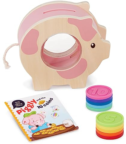 Battat Education – Wooden Piggy Bank for Kids – Classic Educational Toy – Develops Fine Motor Skills & Counting Abilities – Fun Savings with this Developmental Playset