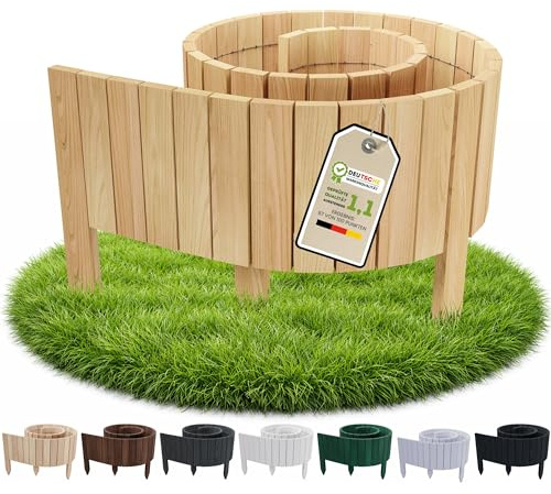 Floranica Rollborder II Flexibelt trästaket 200 x 30 cm Naturlig Tallträ Blomsterrabattkant Gräskant Dekoration Trädgårdsstaket