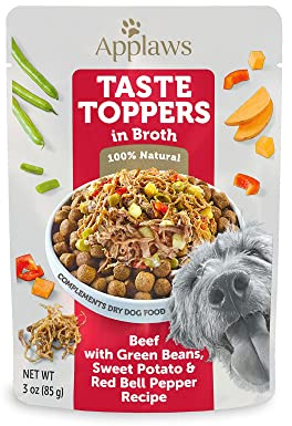 Applaws Taste Toppers, Limited Ingredient Dog Food Topper, Beef with Green Beans, Sweet Potato & Red Pepper in Broth (12 x 3oz Pouches)