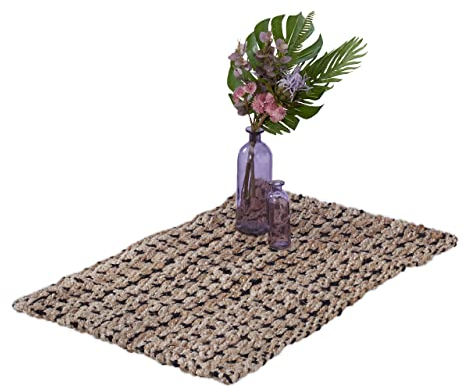 Relaxdays Jute Teppich, 60x90 cm, handgewebter Teppichläufer, Naturfasern, Läufer Flur, Wohnzimmer, Küche, beige/schwarz