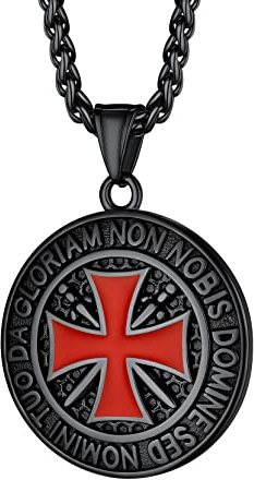 Richsteel Collana con Ciondolo Croce Templare Croce Rossa Elegante da Uomo Unisex Simbolo Cavalieri Templari Nero Gioielli Amuleto Regali per Coppie Genitori